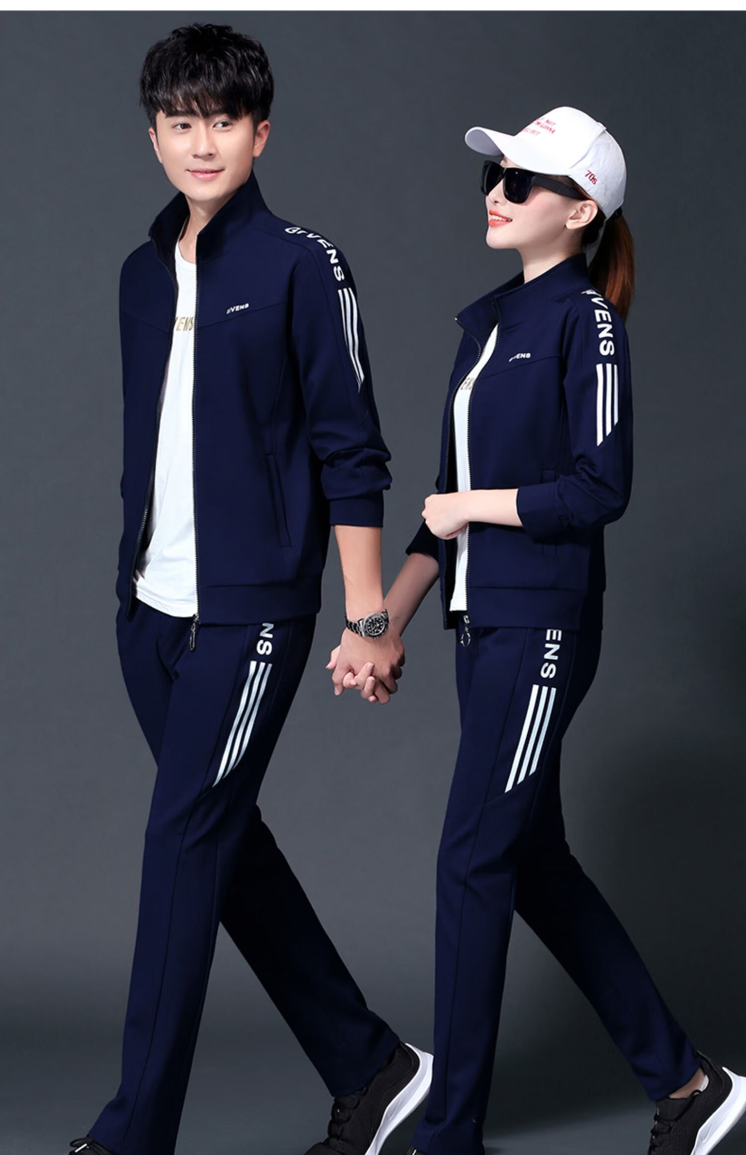 2021春季情侣运动套装三件套春秋男士运动服长袖休闲大码女运动装