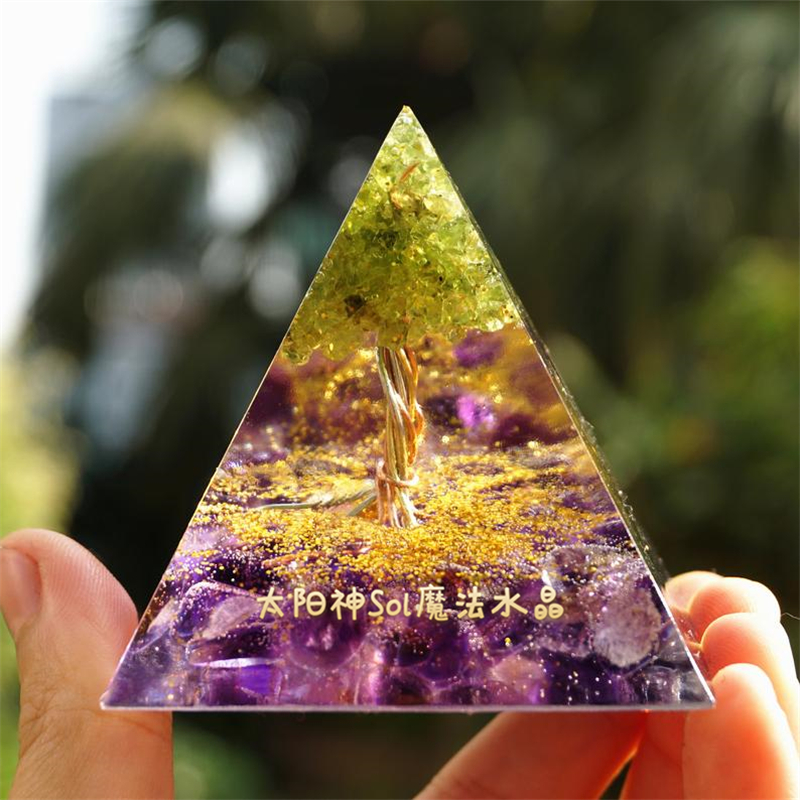 高頻共振奧根金字塔生命樹 om符號魔法靈氣能量紫水晶擺件orgonite f