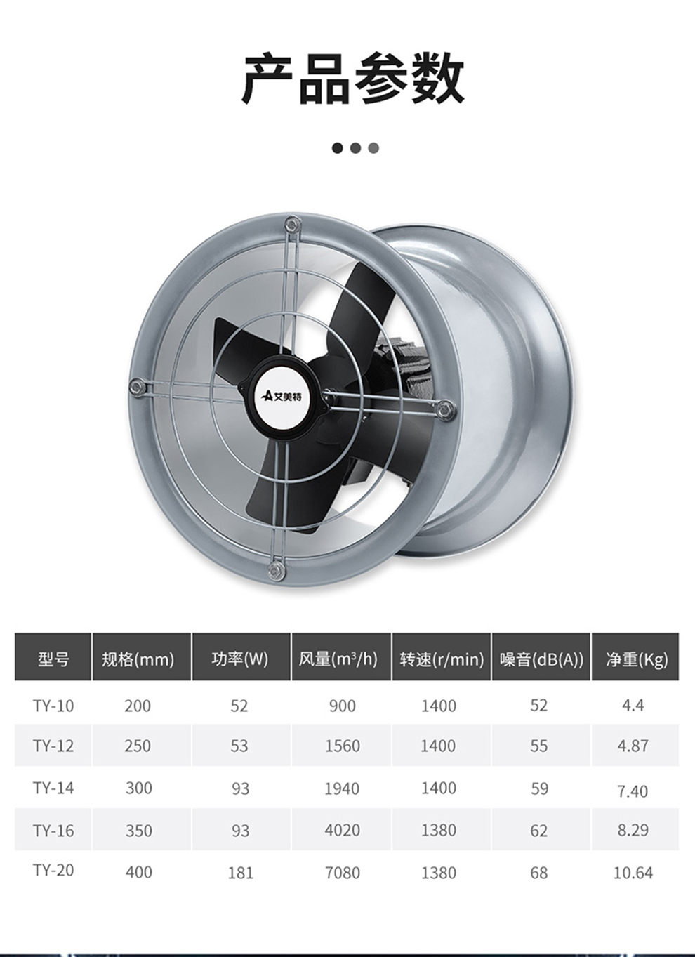 艾美特强力型厨房排气扇工业厂房排风扇大功率换气扇厨房卫生间油烟