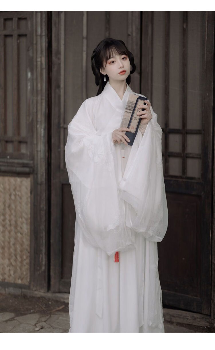 艾诺黛霜雪汉服女成人魏晋风齐腰白色古装神明少女襻膊华服谪仙4件套s