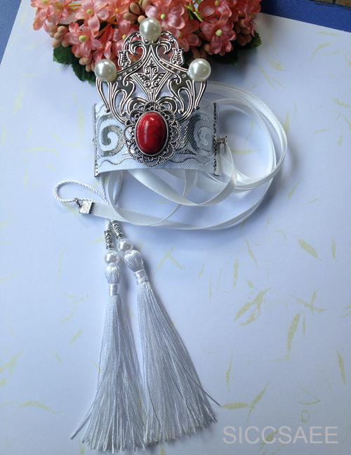 siccsaee白衣汉服头饰武侠男女束发发冠发扣头冠动漫古风汉服酒白色