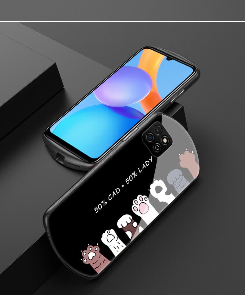 畅玩20手机壳全包镜头华为荣耀畅玩20椭圆玻璃防摔保护套卡通可爱猫爪