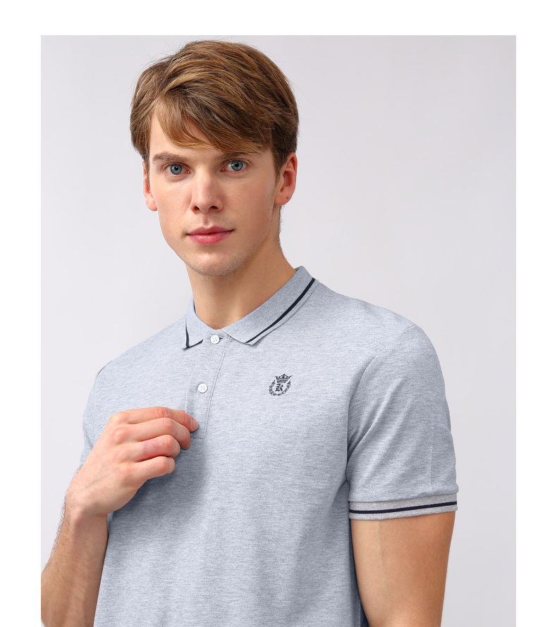 堡狮龙bossini21秋季新款男装皇冠刺绣休闲翻领潮男短袖polo衫