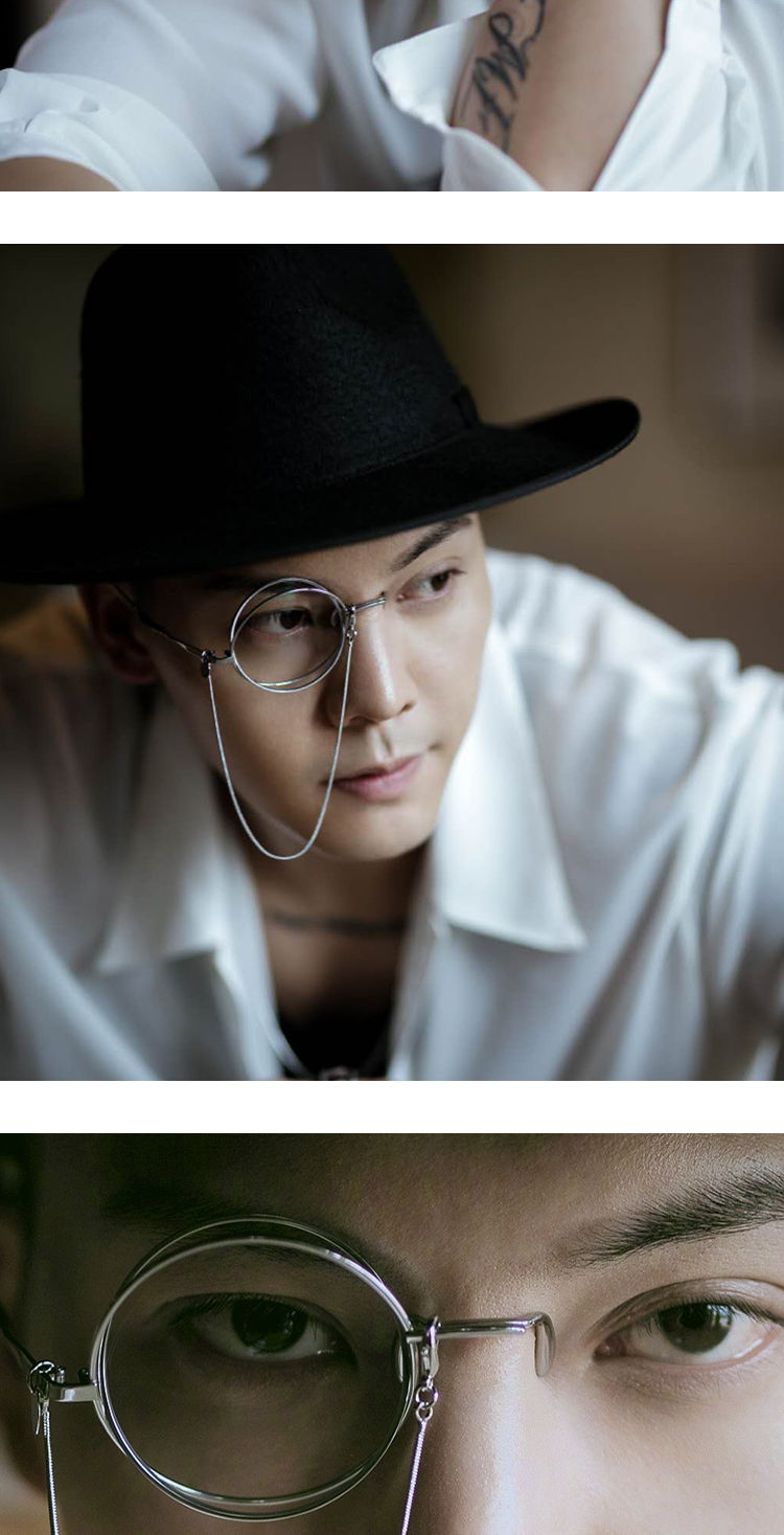 聂庄单片眼镜带链条男复古单边镜框装饰眼睛女网红拍照可配镜框潮银框