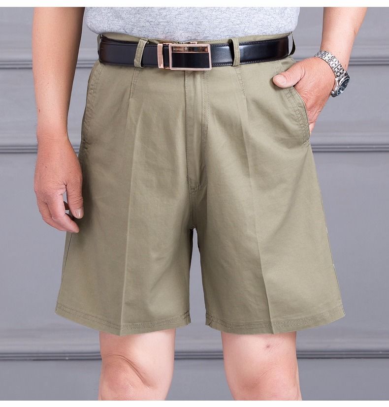 夏季爸爸西装短裤中年人男士宽松外穿五分裤40岁50中老年休闲米白