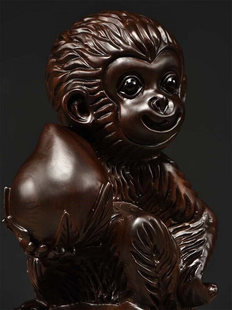 灰妮子木雕十二生肖猴实木雕刻动物摆件家居客厅装饰工艺品手工制品