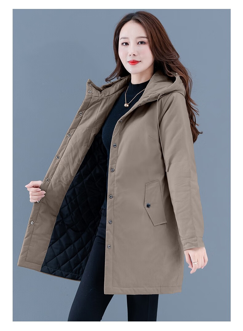 加厚棉衣女20年秋冬新款韩版宽松夹棉外套中长款休闲棉服潮卡其m