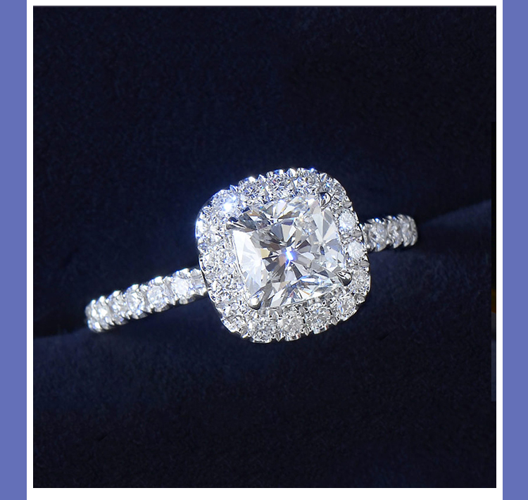 蔻奢蒂cottico公主方钻戒白金戒指垫形钻石戒指求结婚gia裸钻女戒定制