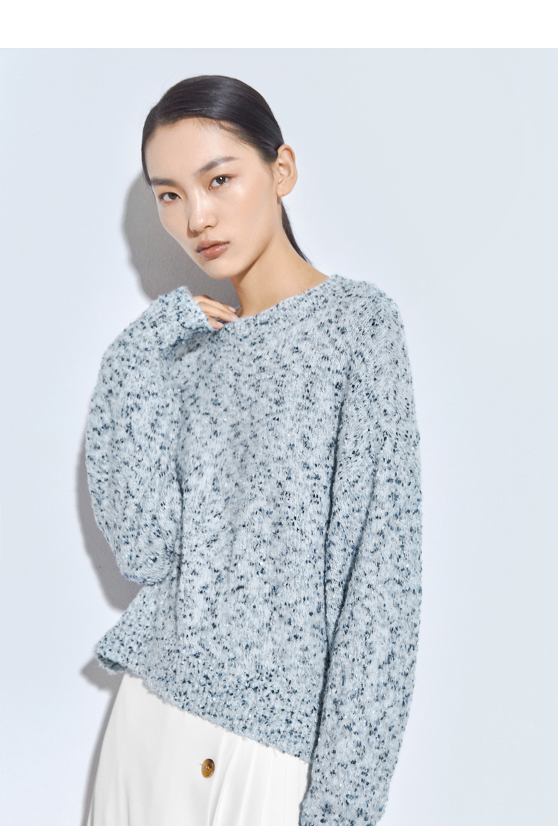 商场同款mm麦檬春装新款针织上衣女套头长袖针织衫5ac230121 浅蓝 150