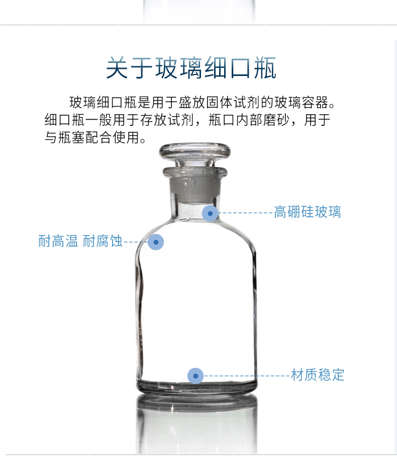 加厚试剂瓶广口瓶细口瓶滴瓶透明磨口玻璃瓶磨砂大口瓶小口瓶化学药棉