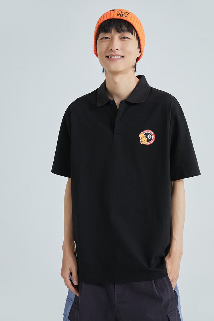 jackjones杰克琼斯夏季男士个性黑八台球街头潮印花polo衫-shirtt恤