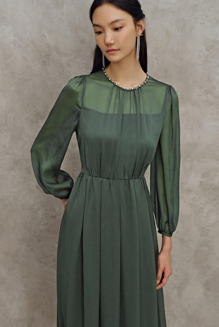 女装 连衣裙 obbligato obbligato奥丽嘉朵2021早秋新品复古镶钻领口