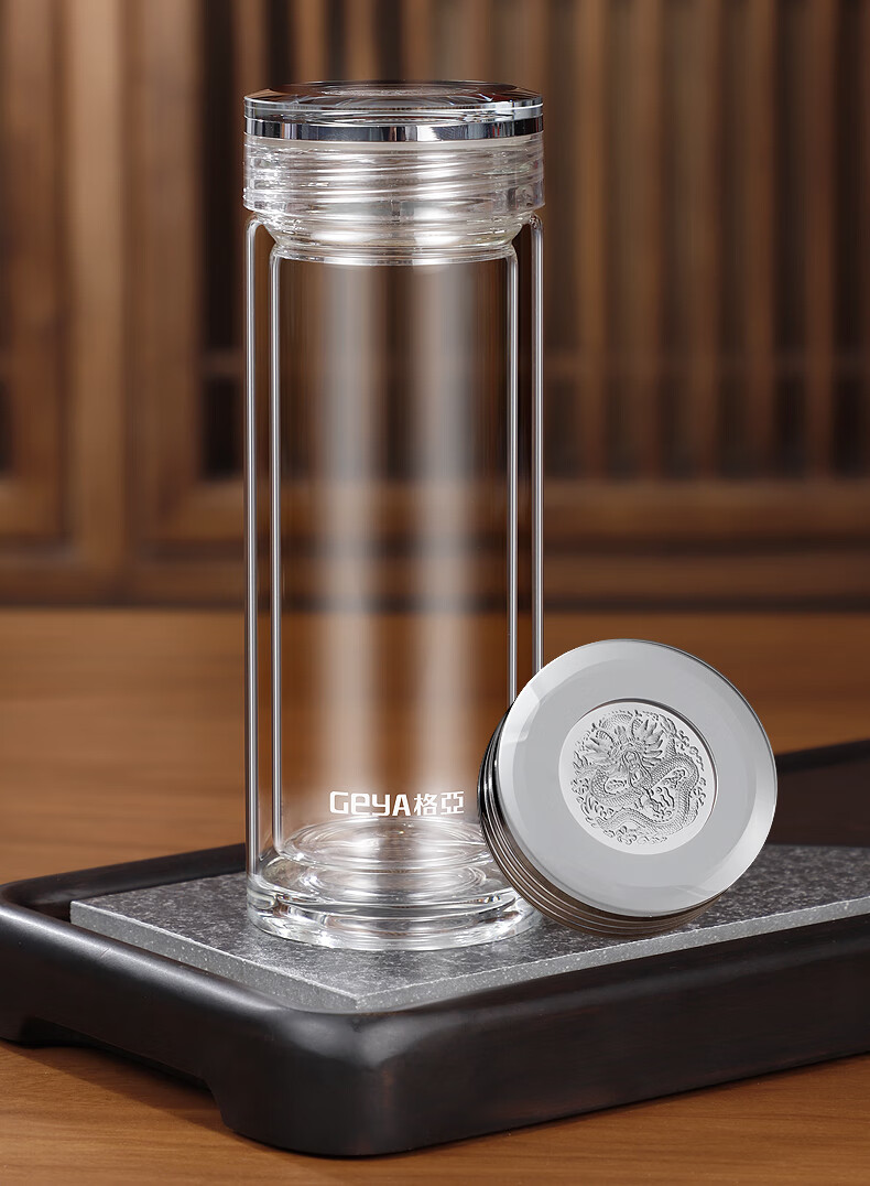 格亚(geya)德国银币杯双层玻璃杯男士高档玻璃茶杯玻璃水杯 商务泡茶