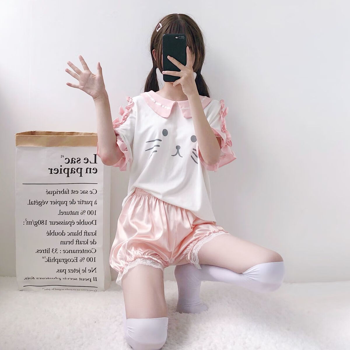 jk打底裤防走光南瓜宽松日系新款学生休闲热裤内搭安全裤 黑色荷叶边