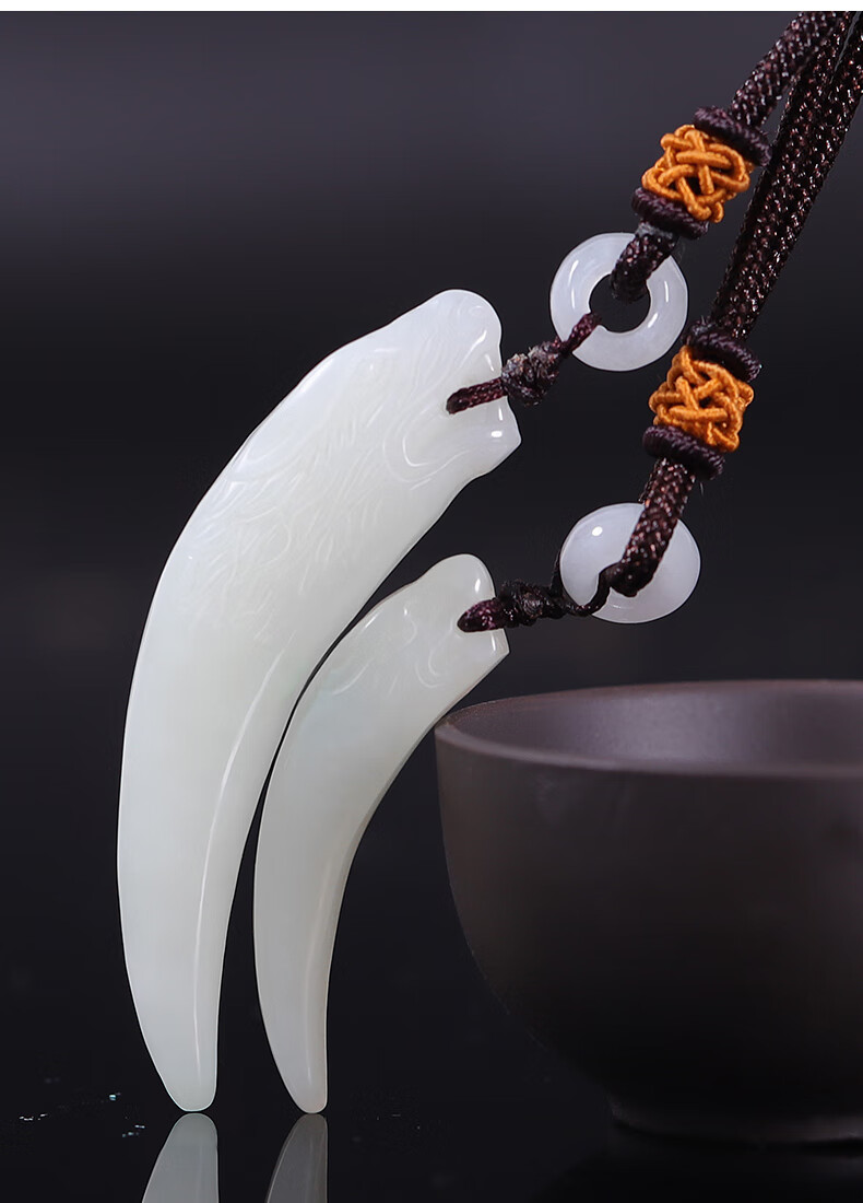 天然和田玉狼牙吊坠男士项链霸气狼牙护身符挂件男女款个性饰品潮