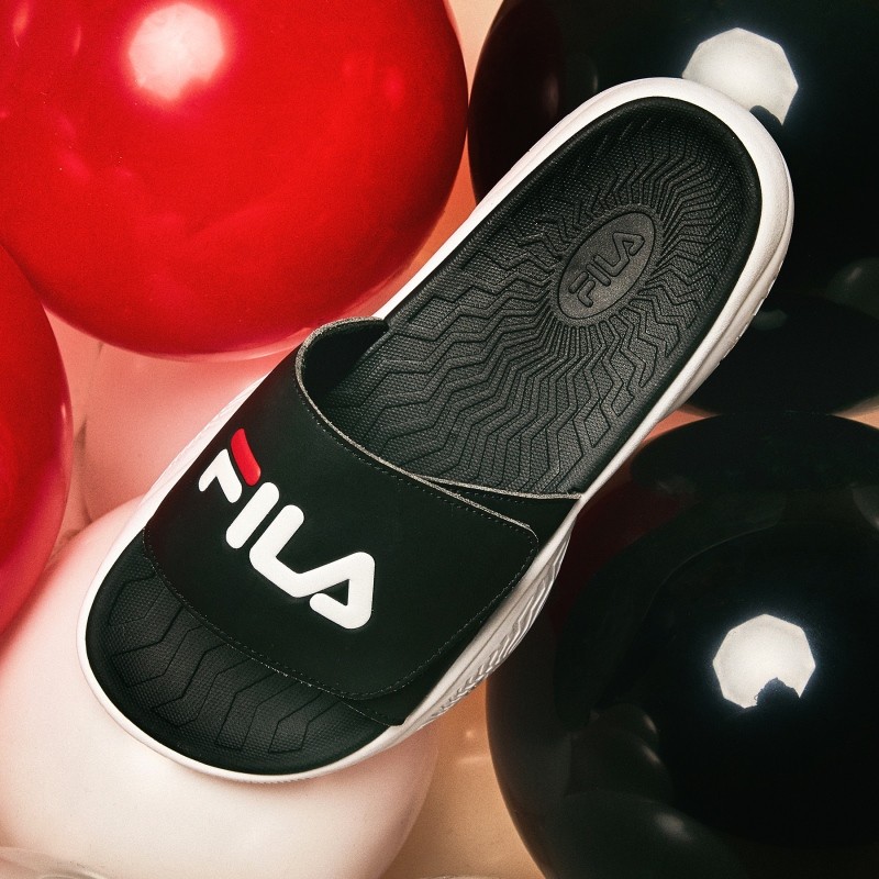 fila【韩国斐乐】鞋子经典款字母标魔术贴休闲男女凉拖鞋一字拖 黑色1