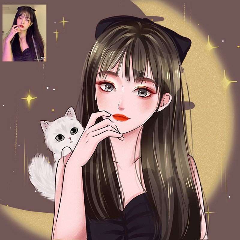 头像情侣插画设计真人照片q版卡通头像微信迷雾风漫画头像到胸不带手