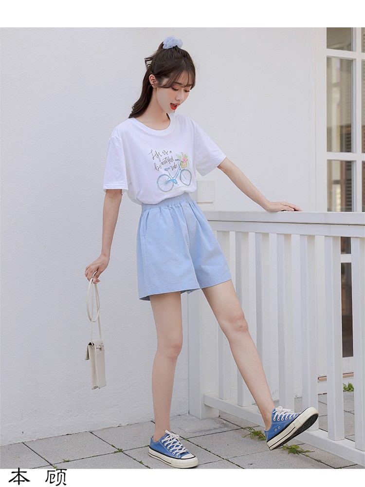 本顾夏天短袖t恤女阔腿短裤套装女夏季新款初中生女生高中学生休闲