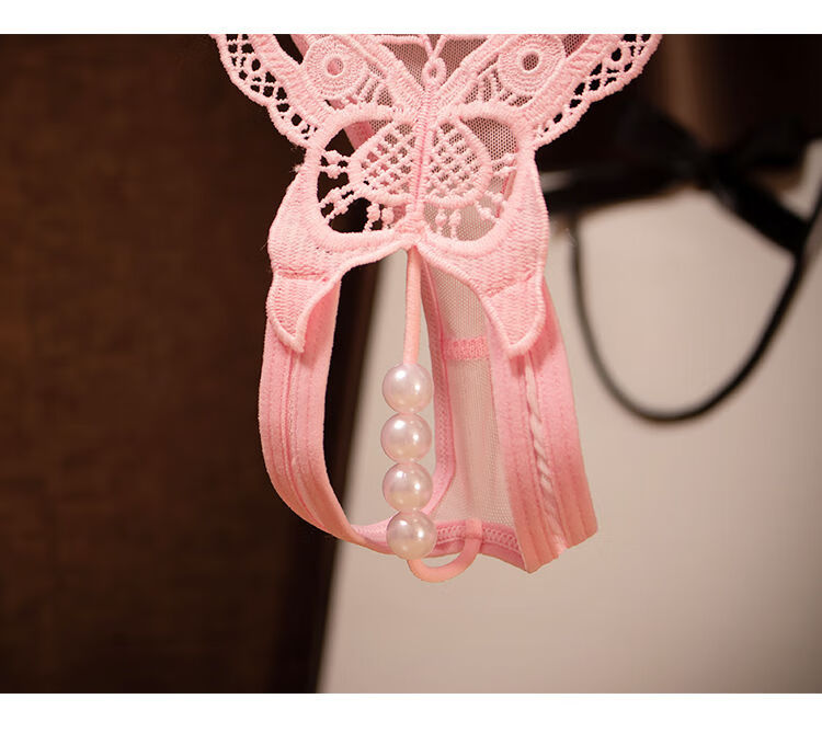 丁字裤勒裤阴欧美新款蝴蝶刺绣性感丁字裤女低腰塑料珍珠按摩火辣情调