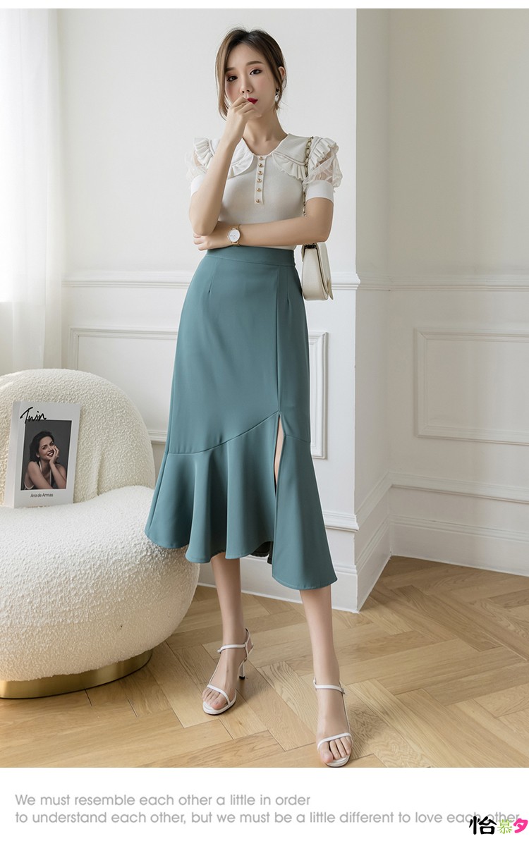 设计感小众膝超仙女生大学生半截裙子女人味下身半裙显瘦鱼尾裙开叉裙