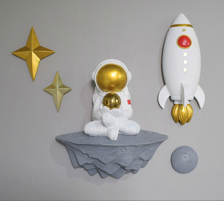 儿童房创意太空人立体壁饰电视背景墙玄关装饰壁挂轻奢宇航员饰品