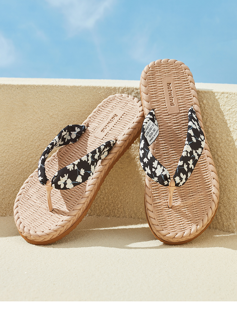 热风人字拖女2022年夏季新款女士时尚拖鞋女编织田园风室外凉拖07绿色