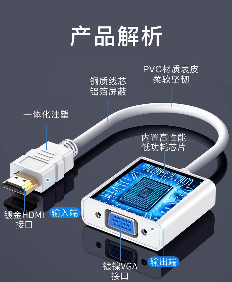 hdmi轉vga轉換器vja連接線接頭vga線hami帶音頻顯卡顯示器htmi轉高清