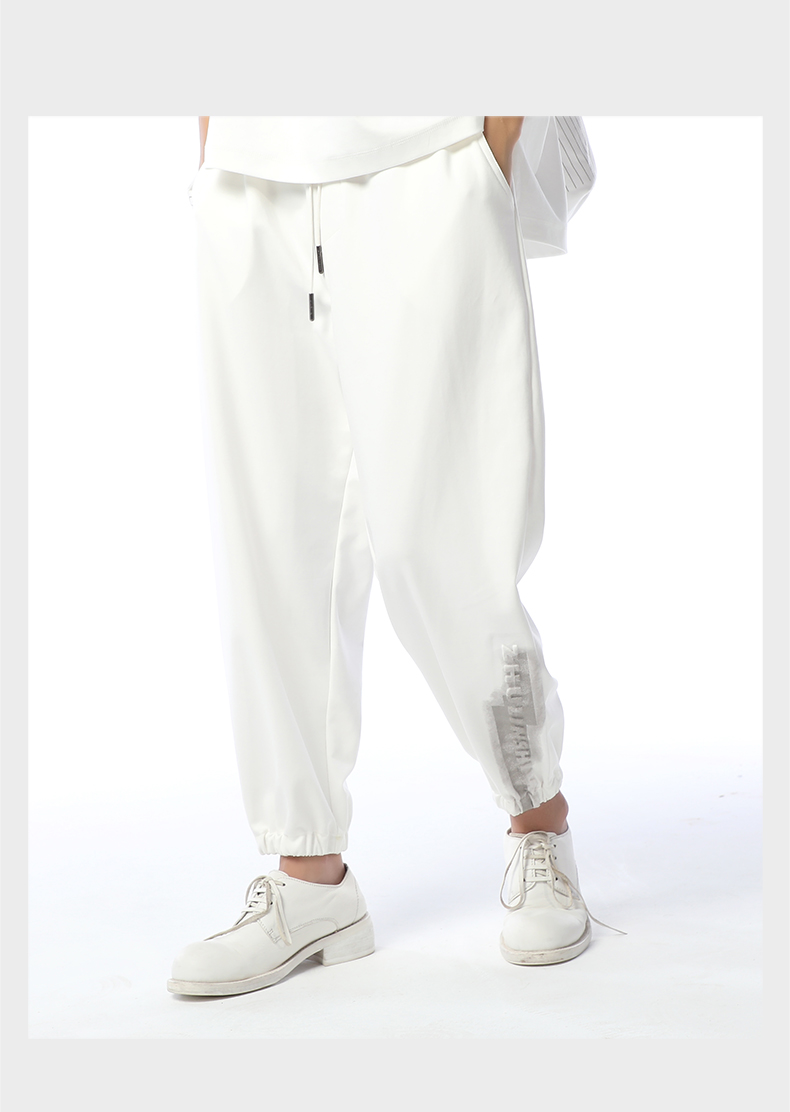 竹林石屋春季宽松长裤立体印花运动休闲薄款原创棉布遮肉白色显瘦