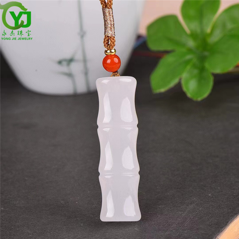 永杰珠宝原创新款祝福金丝玉竹节天然玉石吊坠玉坠玉佩男女款礼物带