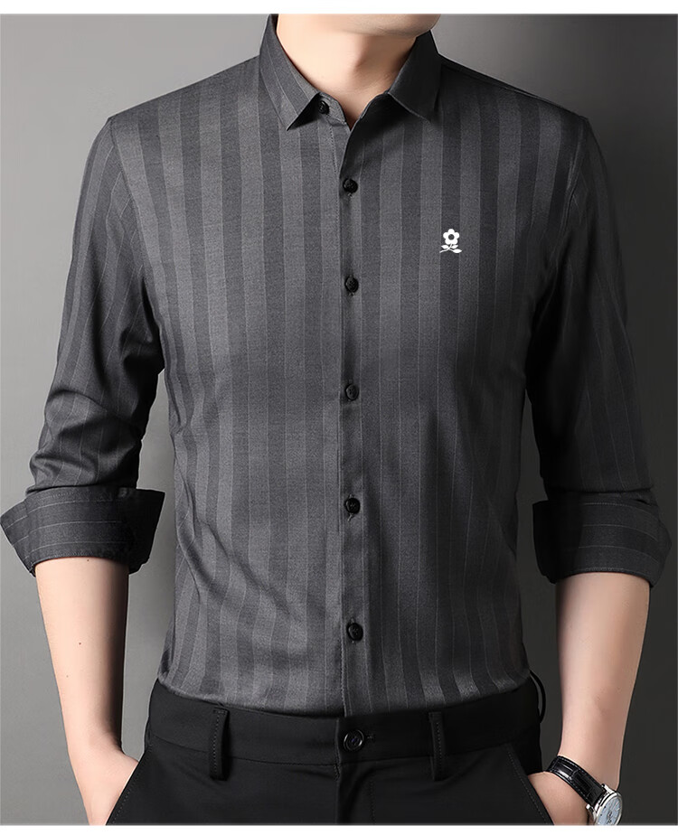 梦特娇官方旗舰店男装秋冬装长袖羊毛衬衫中老年爸爸商务休闲衬衣