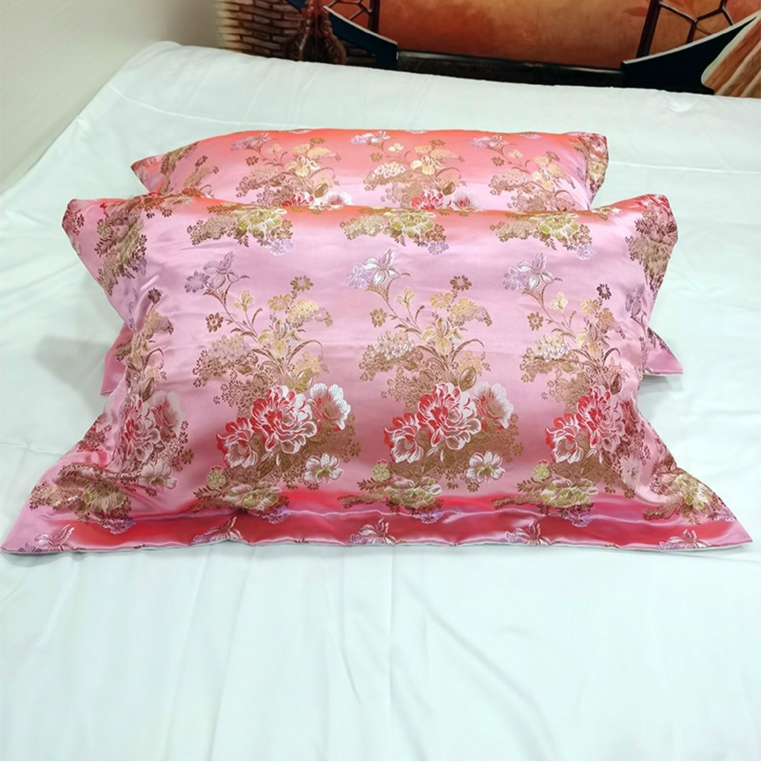 淡粉牡丹花枕套1对 48x74cm