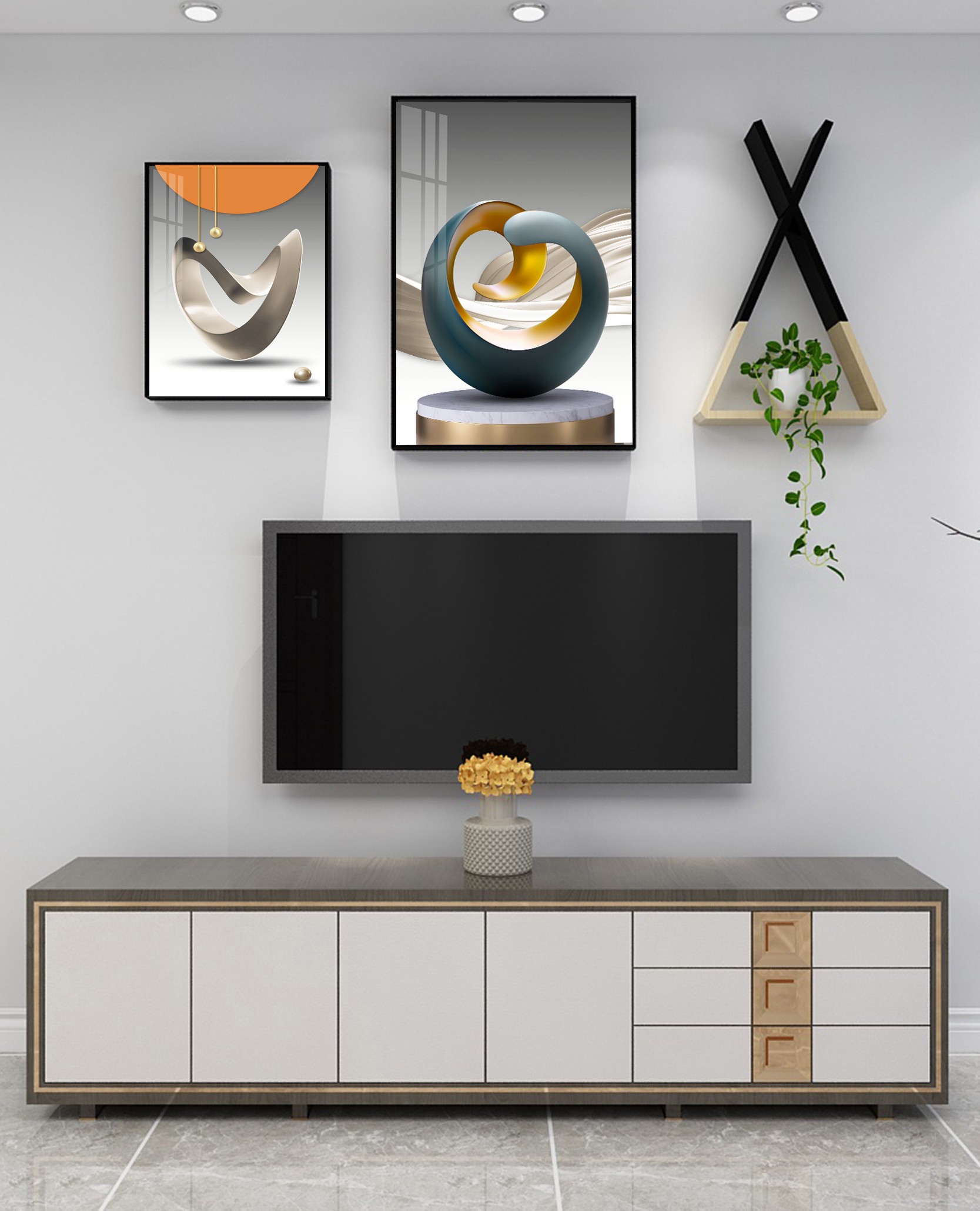 客厅电视背景墙挂画现代简约餐厅装饰画北欧轻奢走廊过道墙面壁画 金