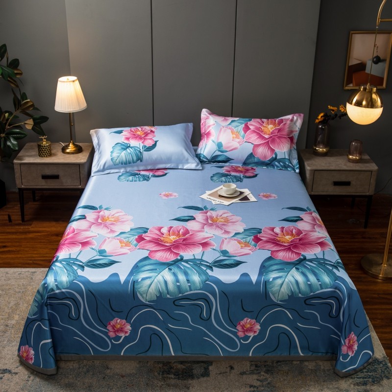 妤宸家纺凉席三件套床单款冰丝席纯色凉感双人床空调席花边席子折叠席