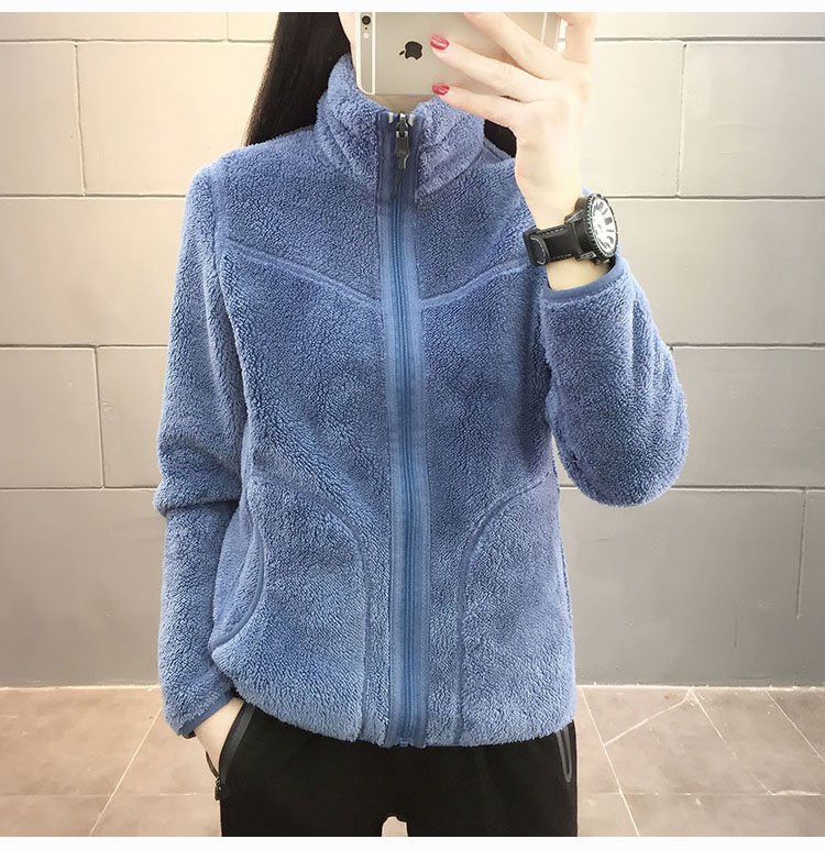 软壳抓绒衣女立领摇粒绒内胆外穿开衫外套加厚妈妈装两面穿居家服雾蓝