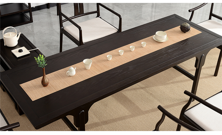 新中式茶桌椅组合洽谈泡茶桌长条现代简约白蜡木茶台茶桌禅意茶桌整装