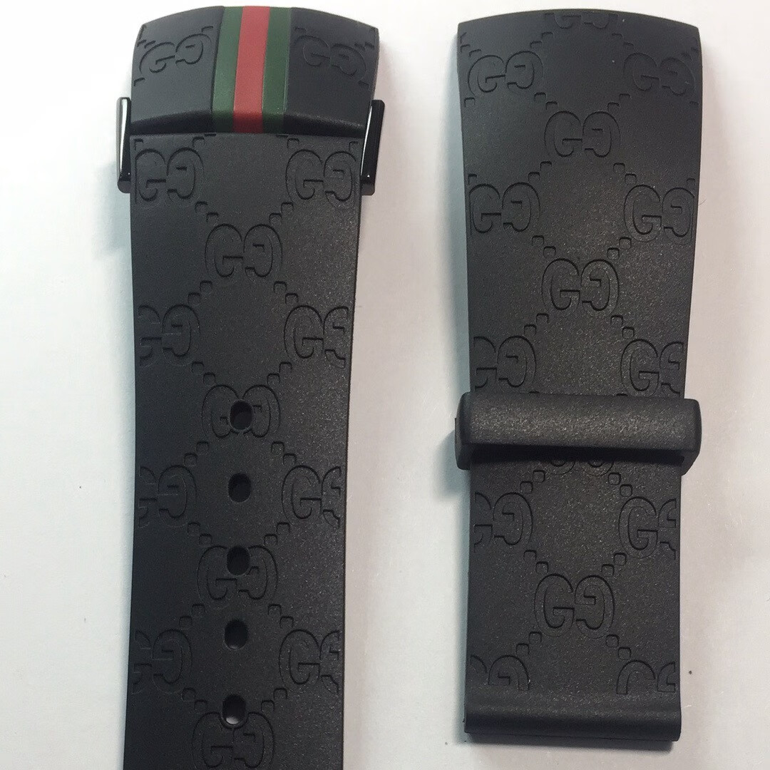 古驰gucci手表带蝴蝶按扣ya114橡胶表带古奇男女款23mm/ 26mm 橡胶圈