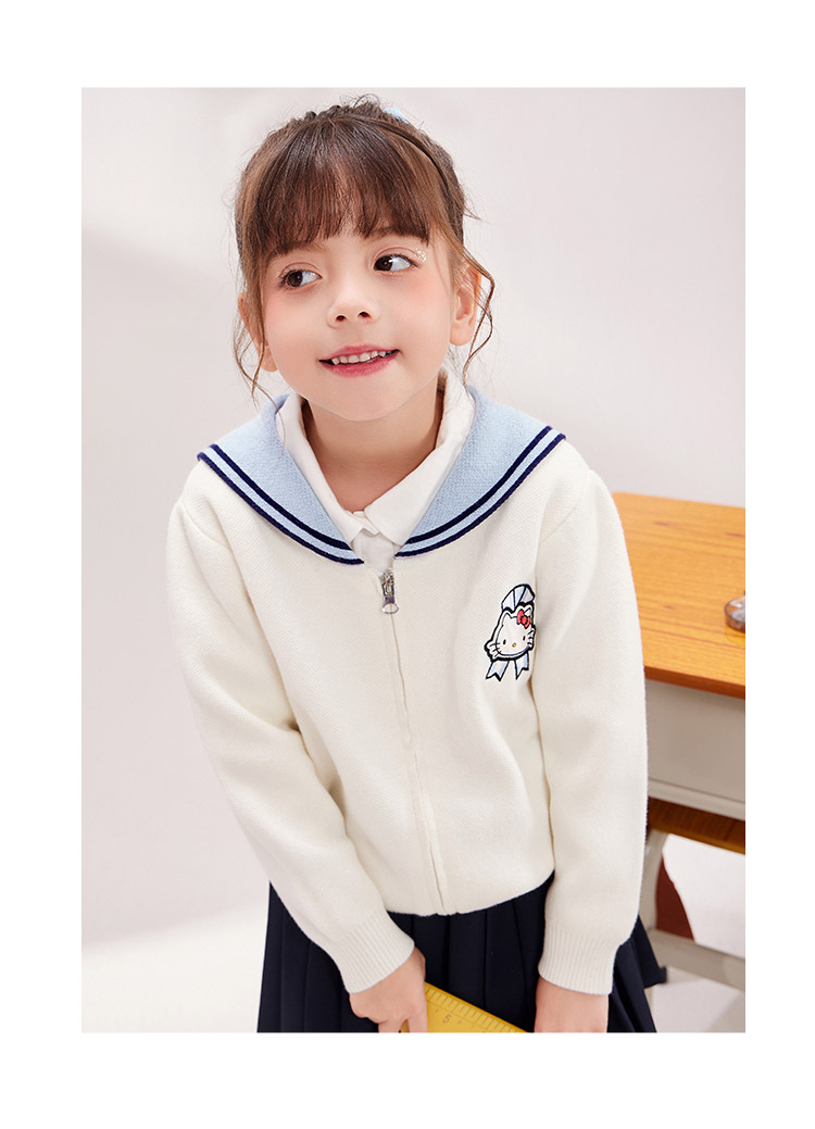 hellokitty童装2021秋冬新款清新学院海军领女童开胸中大童针织衫k17