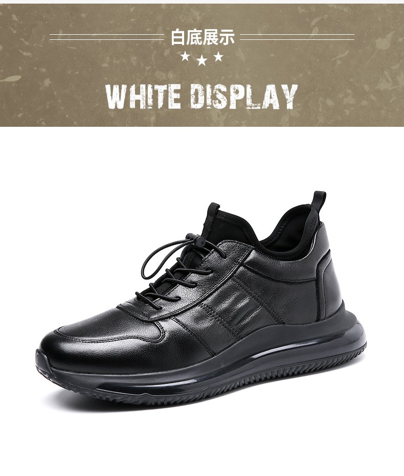 bogemon宝格曼 真皮男鞋秋季新款百搭气垫底头层牛皮休闲鞋男增高厚底