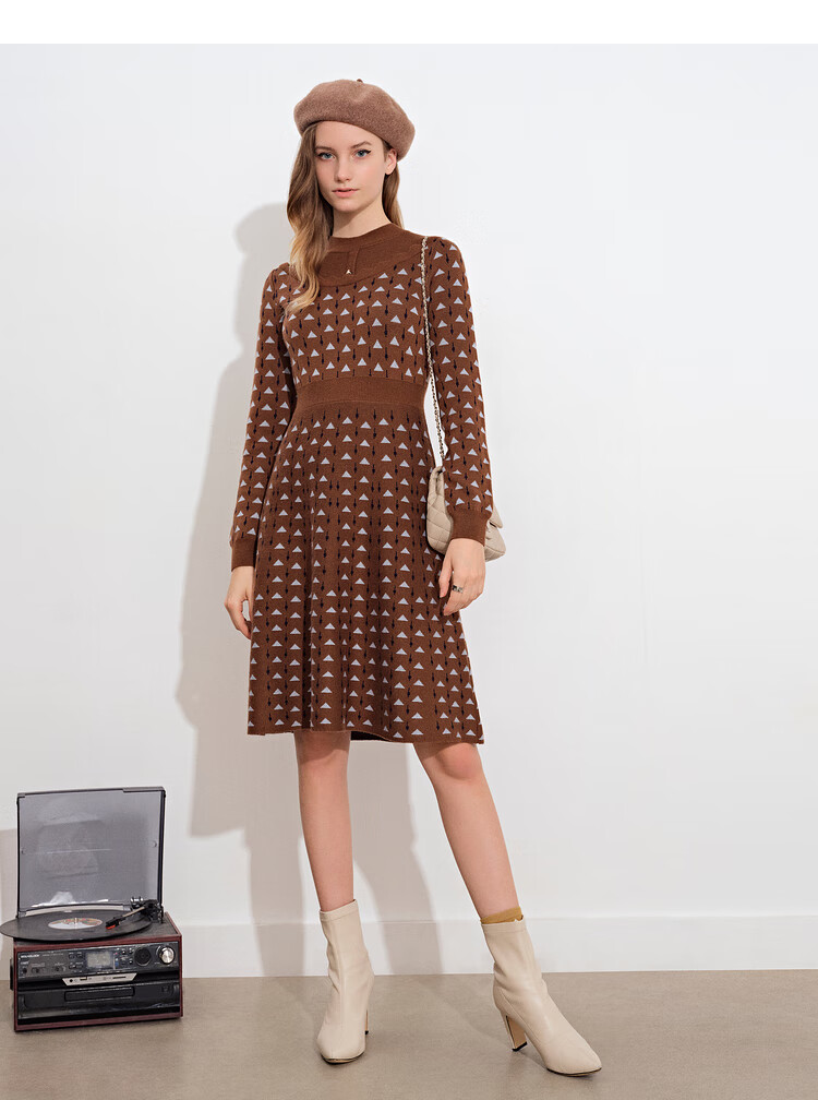 psalter诗篇女装2021冬季新款连衣裙6c61506533驼色40