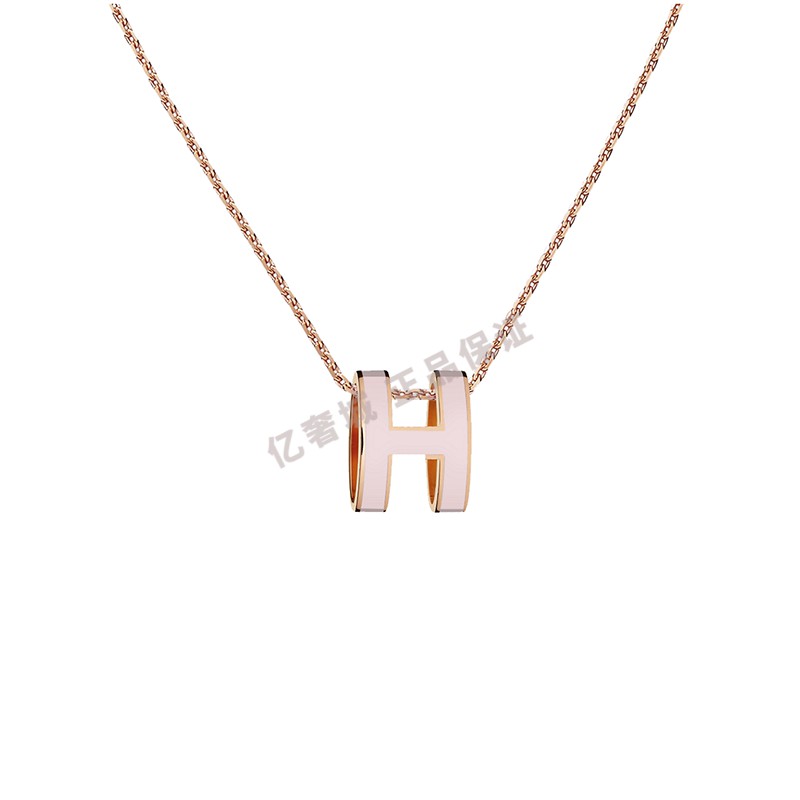 爱马仕项链女经典poph形状椭圆立体项链珐琅玫瑰金色链条女士涂鸦橙色