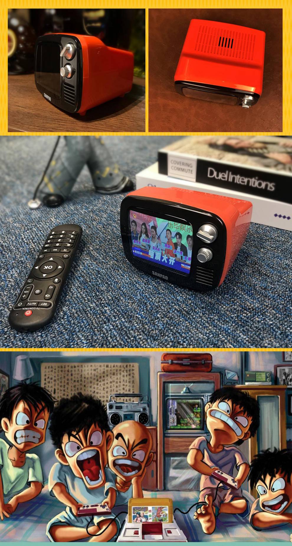 三炮复古电视机 复古智能迷你小电视机带遥控连wifi上网玩游戏看电视