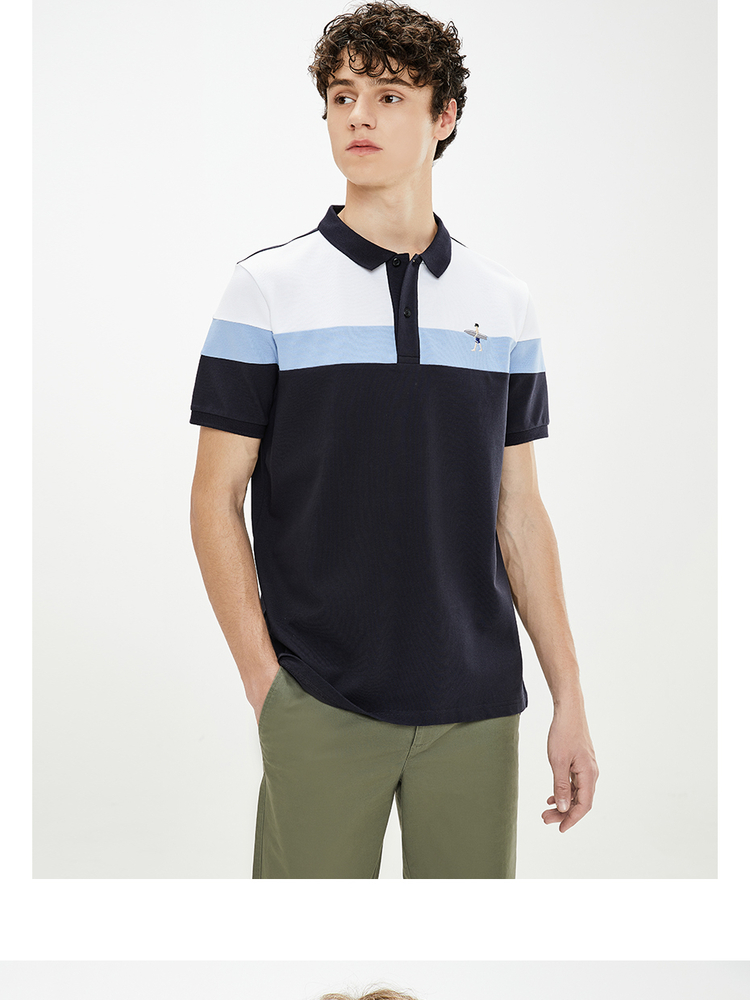 佐丹奴(giordano)短袖polo衫男夏季新款翻领上衣冲浪人刺绣拼色休闲