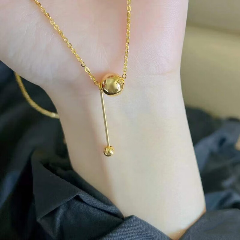 老凤凰黄金项链女999足金圆珠小球吊坠5g工艺光面圆珠有求必应蛇骨链