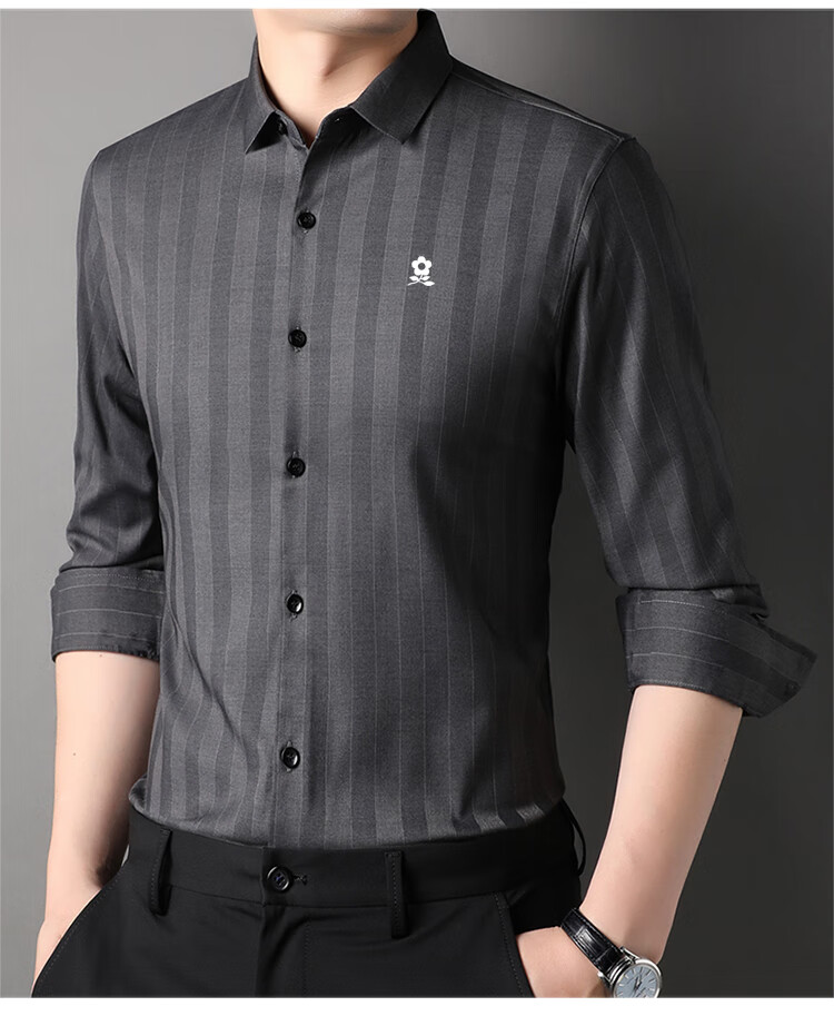 梦特娇官方旗舰店男装秋冬装长袖羊毛衬衫中老年爸爸商务休闲衬衣