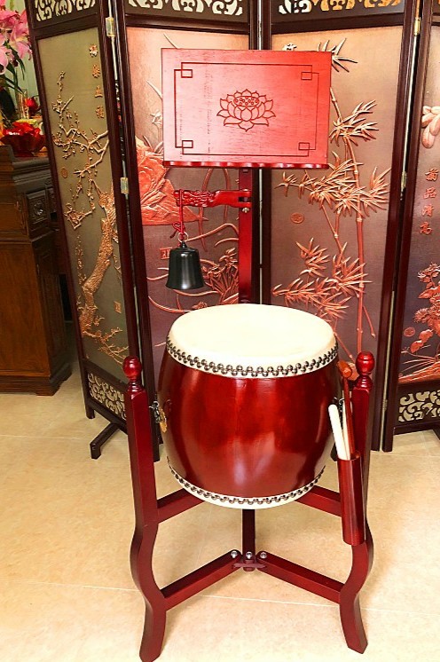 台湾鼓毛皮鼓三脚鼓架铃钟鼓扁鼓佛教道教法会法器寺庙鼓寺院鼓 36