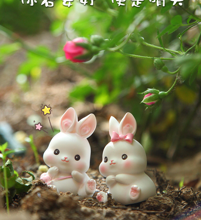 糯米兔迷你小摆件可爱兔子生肖树脂桌面公仔办公室景观装饰送礼物 呆