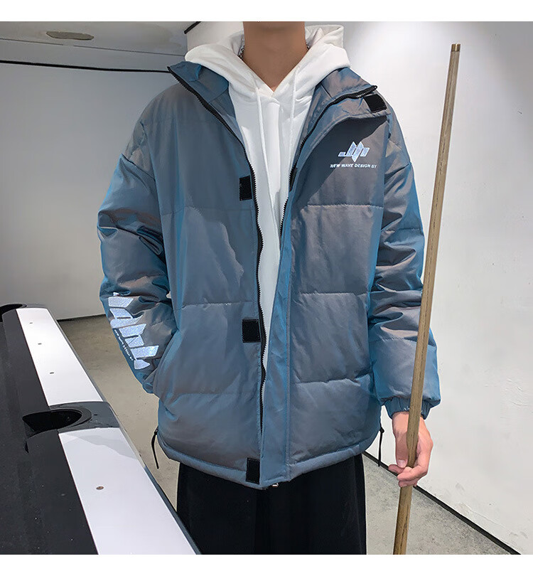 海澜优选男士羽绒服变色龙反光印花男外套港风宽松男女同码学生艺校极