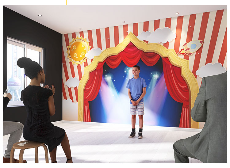 儿童舞台装饰墙布创意卡通幼儿园表演幕布口才班小主持背景墙壁纸8m
