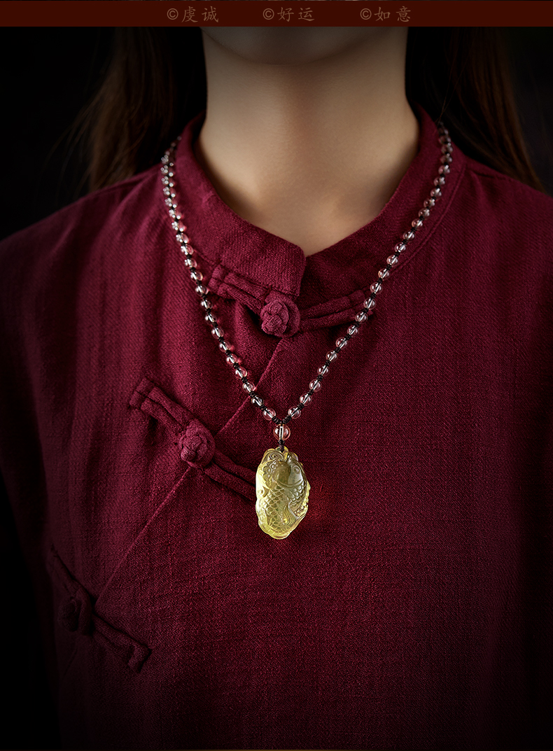 月石缘黄水晶龙凤锦鲤挂件女白水晶吊坠饰品好运送学生中考加油礼物送