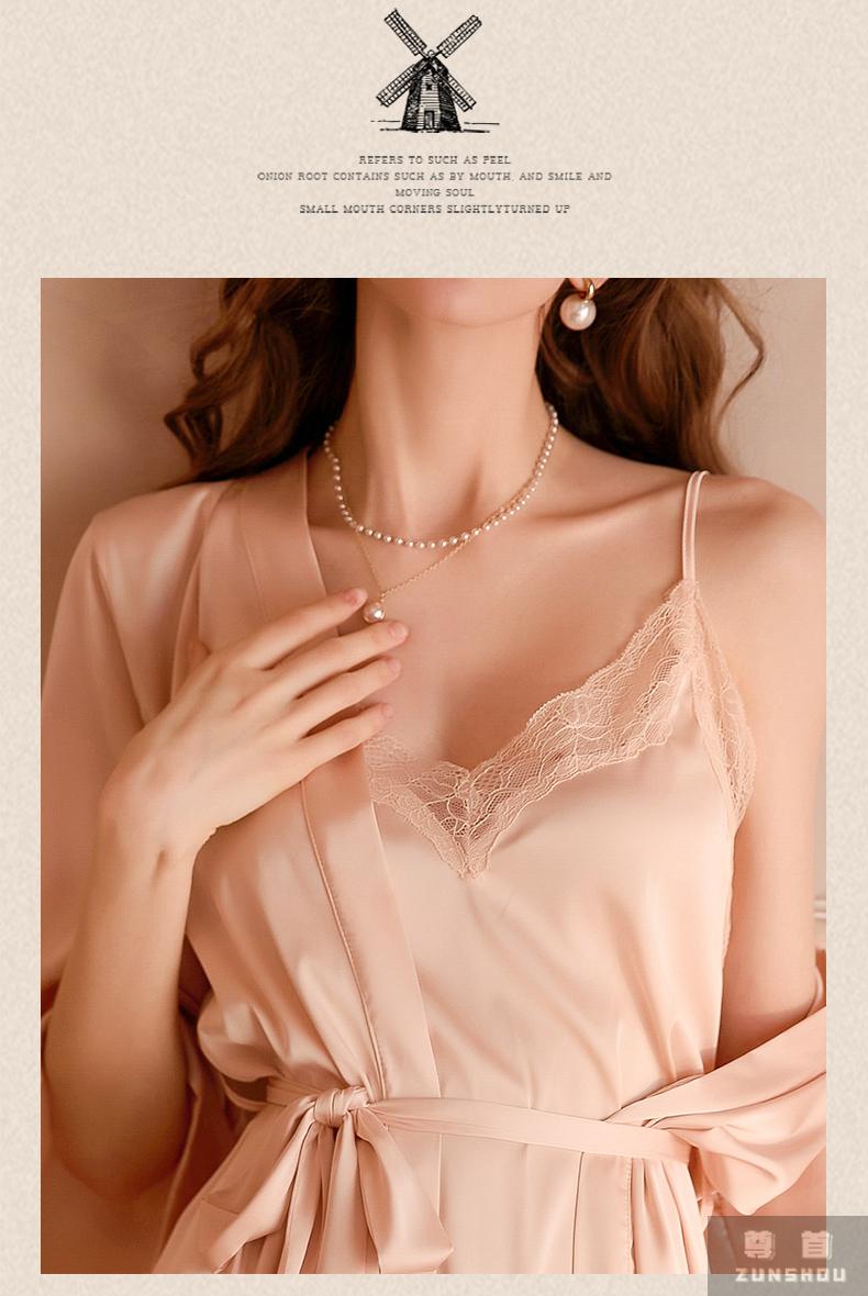 女士冰丝抹胸吊带睡裙修身新性感睡衣女夏薄款深v蕾丝露背家居服短裙